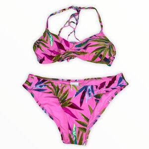 Target Xhilaration Bikini Pink Jungle Leaf Print